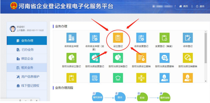 惠濟(jì)區(qū)網(wǎng)上注冊(cè)分公司的流程進(jìn)入設(shè)立登記