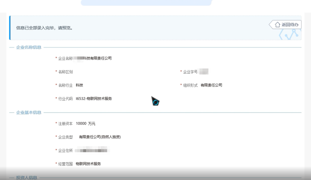 河南國家局核名登記流程信息預覽